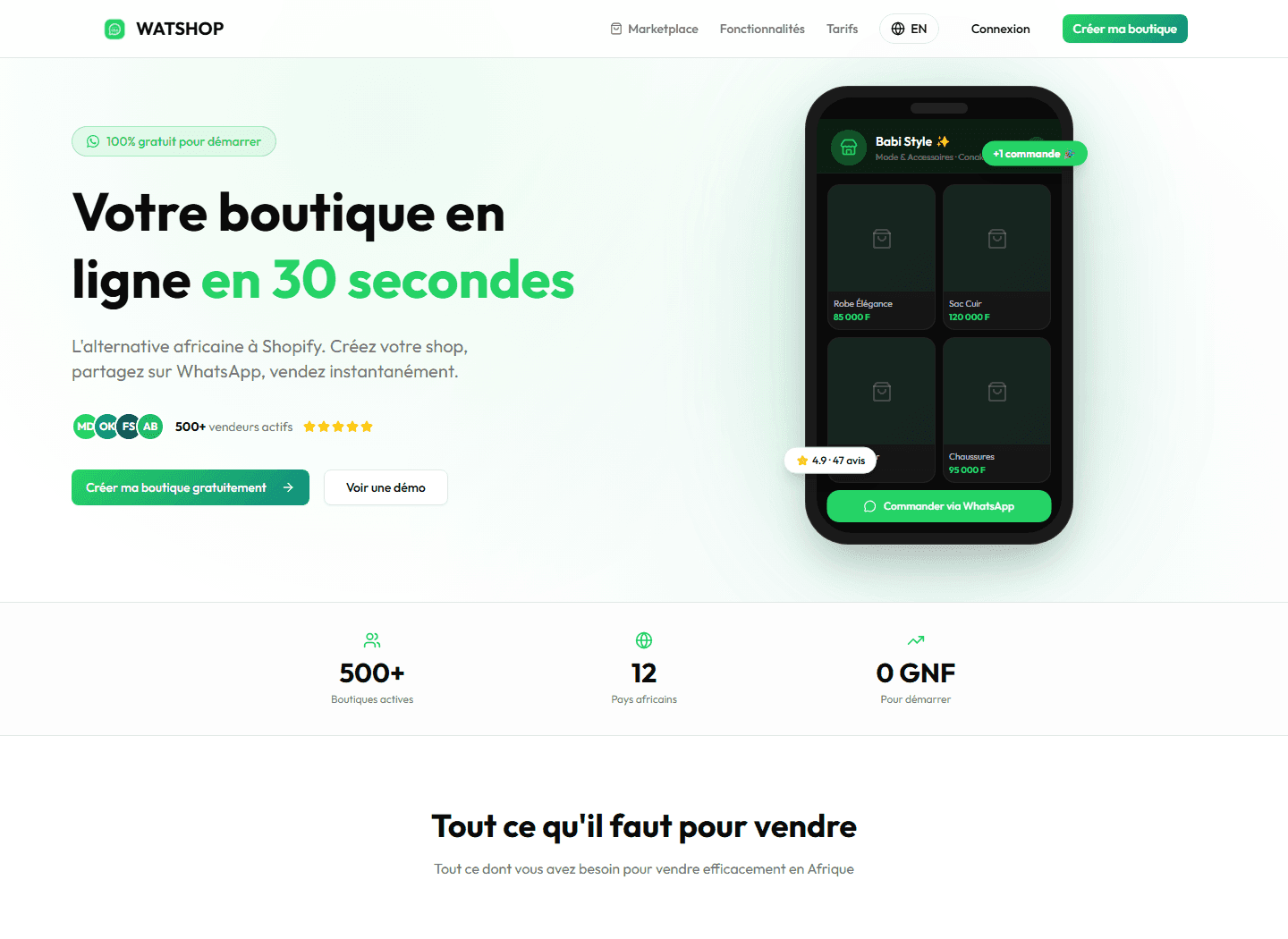 WATSHOP — La promesse et le produit sur le même écran